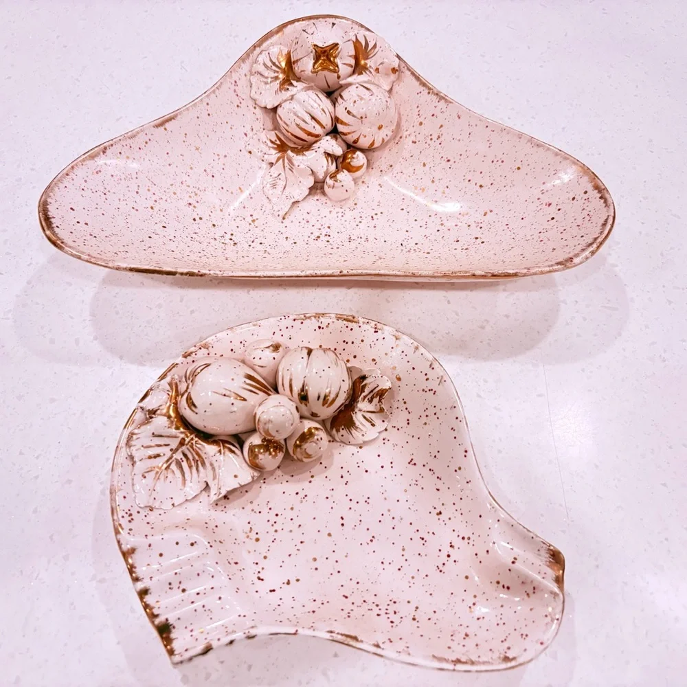 Gorgeous 2 Pc. Mid Century Boomerang Italian Pink Gold Ceramic Pottery Set